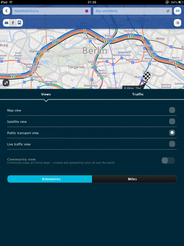 Einstellungen in Nokia Here Maps auf dem iPad (Screenshot: Golem.de)